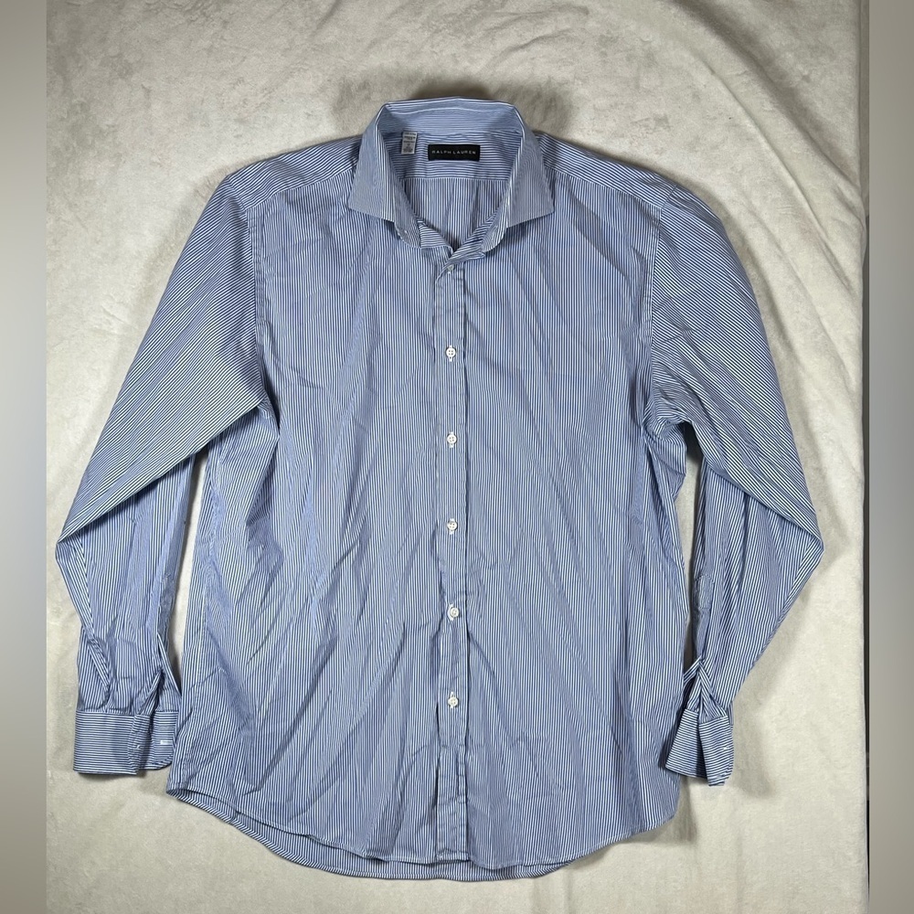 Ralph Lauren Black Label Size 17 Classic Navy Pinstripe Spread Collar Shirt C17
